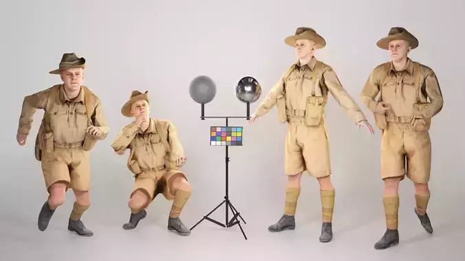 Animated Australian infantryman character from World War 2 91 Low-poly 3D model