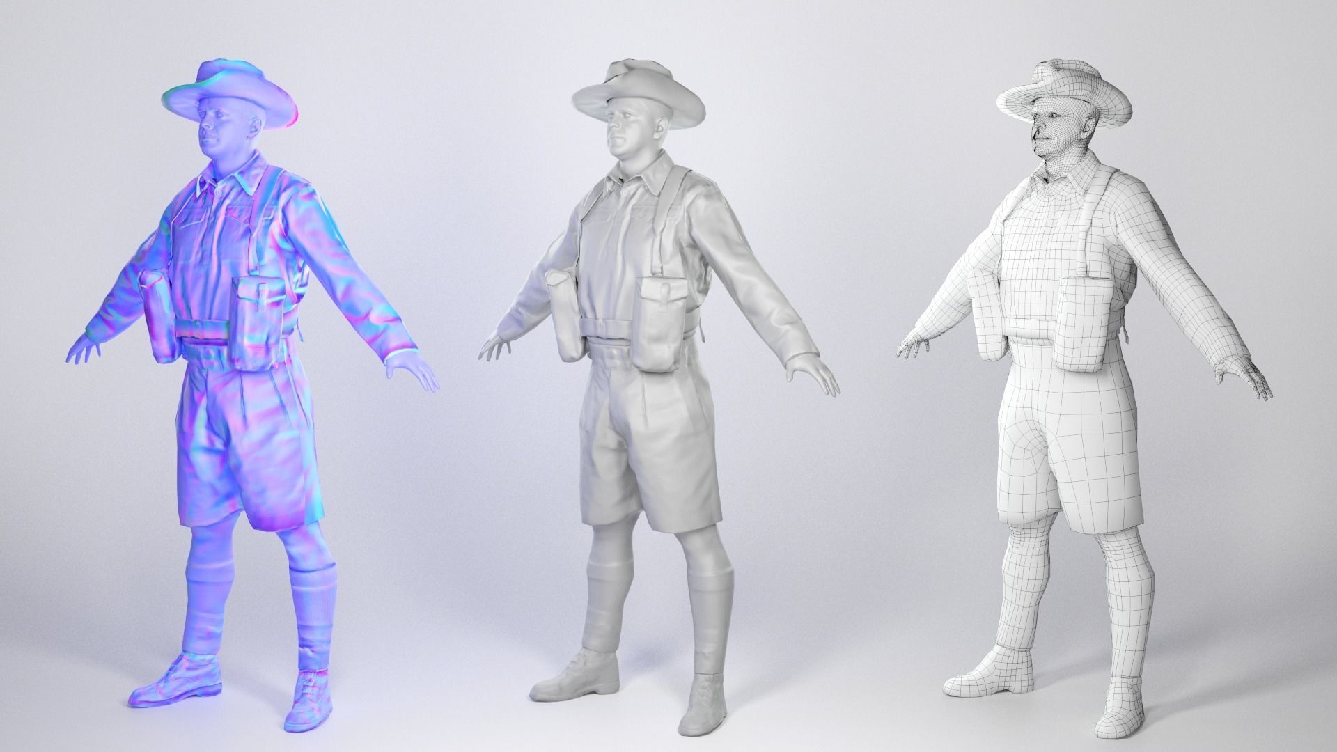 Animated Australian infantryman character from World War 2 91 Low-poly 3D model_11