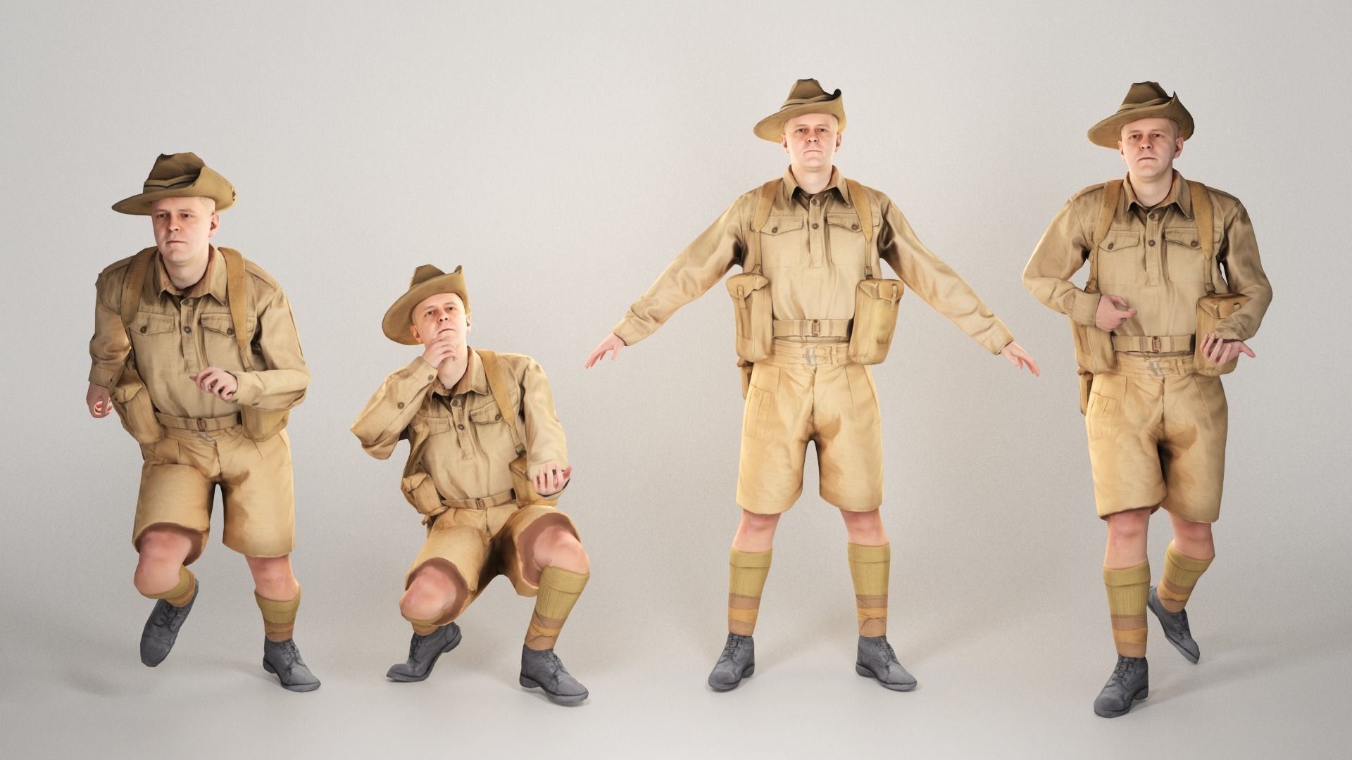 Animated Australian infantryman character from World War 2 91 Low-poly 3D model_3