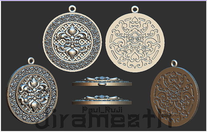 Thai Round Lotus Pandant 3D print model