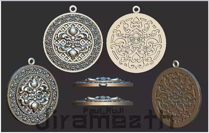 Thai Round Lotus Pandant 3D print model