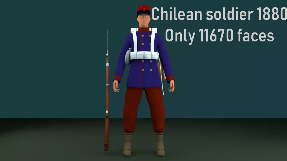 SOLDIER 1880 CHILEAN ARMY Low-poly 3D model_0
