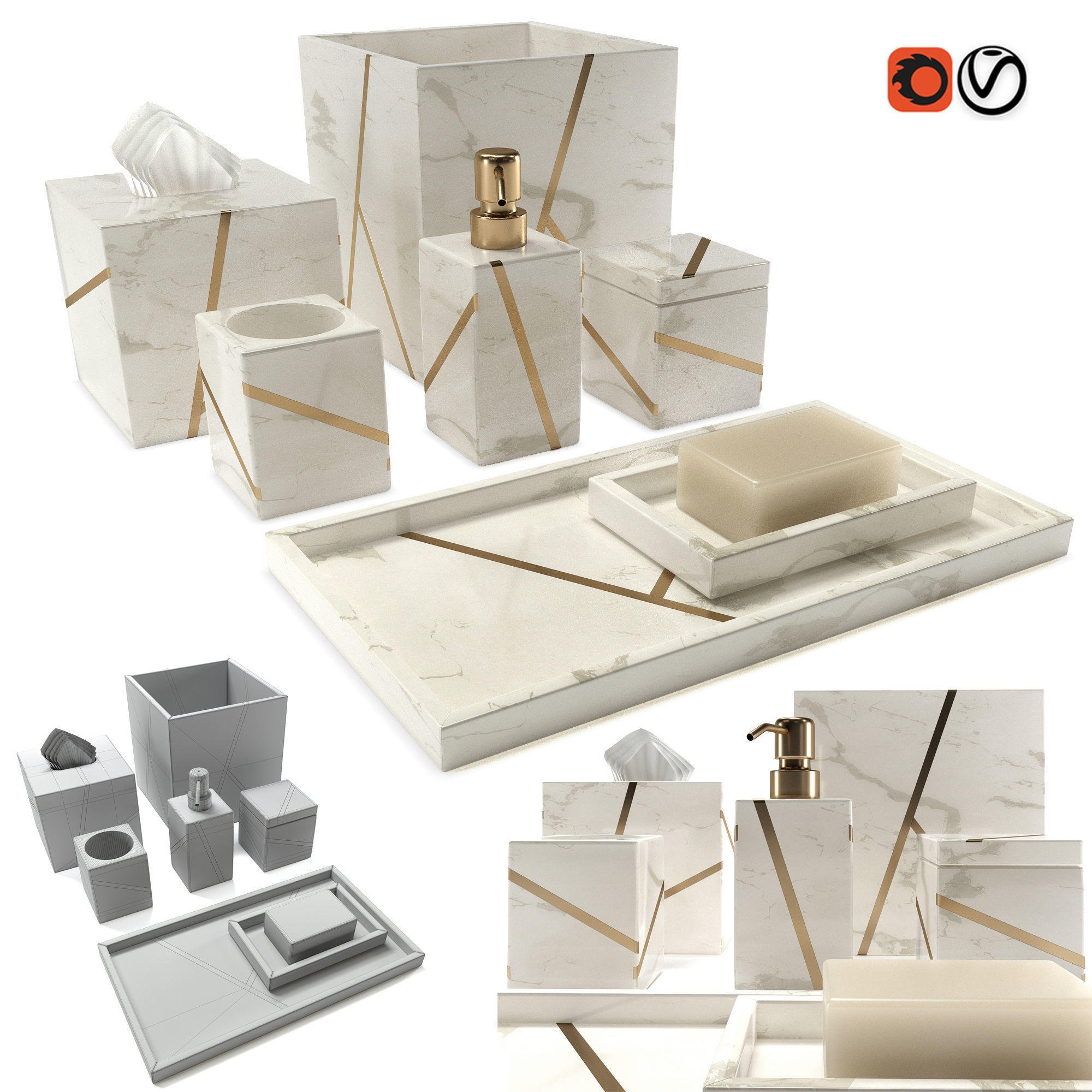 Decorative set marble bathroom accessories 3D model_1