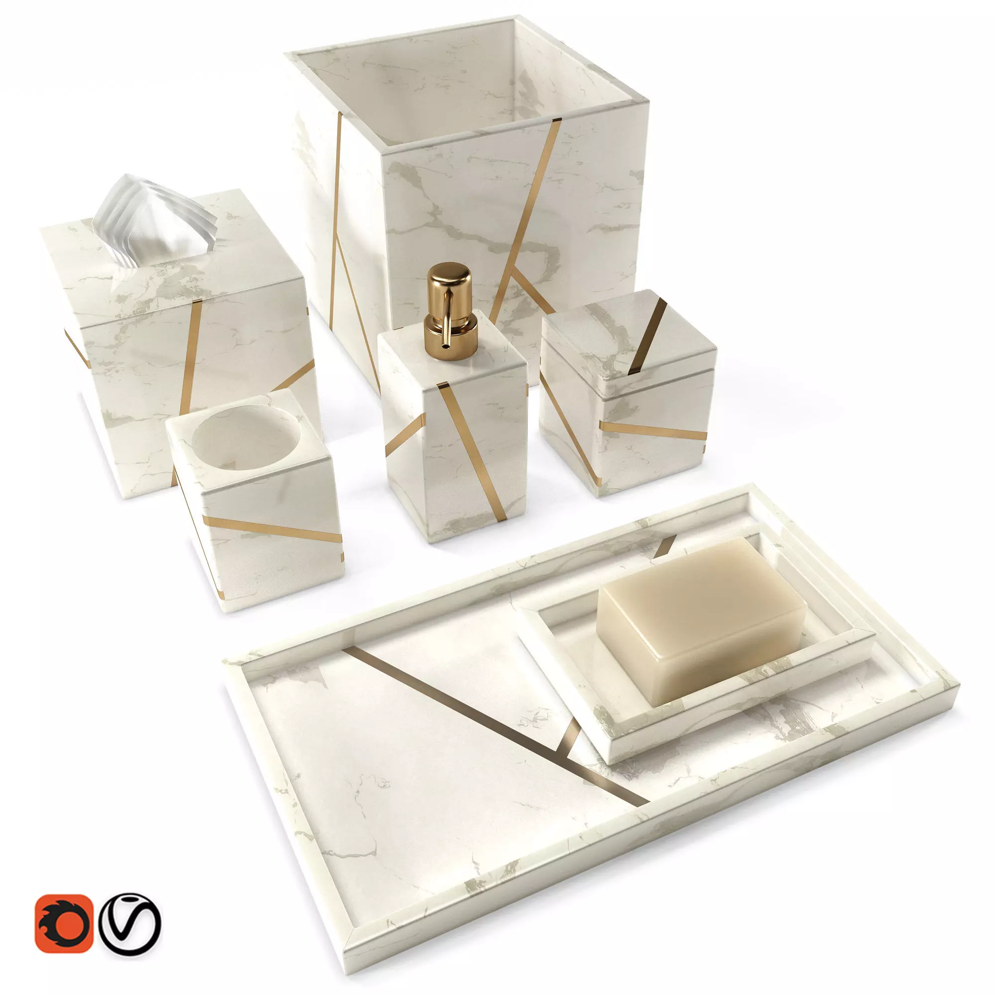 Decorative set marble bathroom accessories 3D model_0