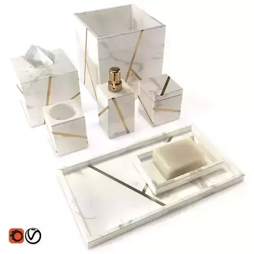 Decorative set marble bathroom accessories 3D model