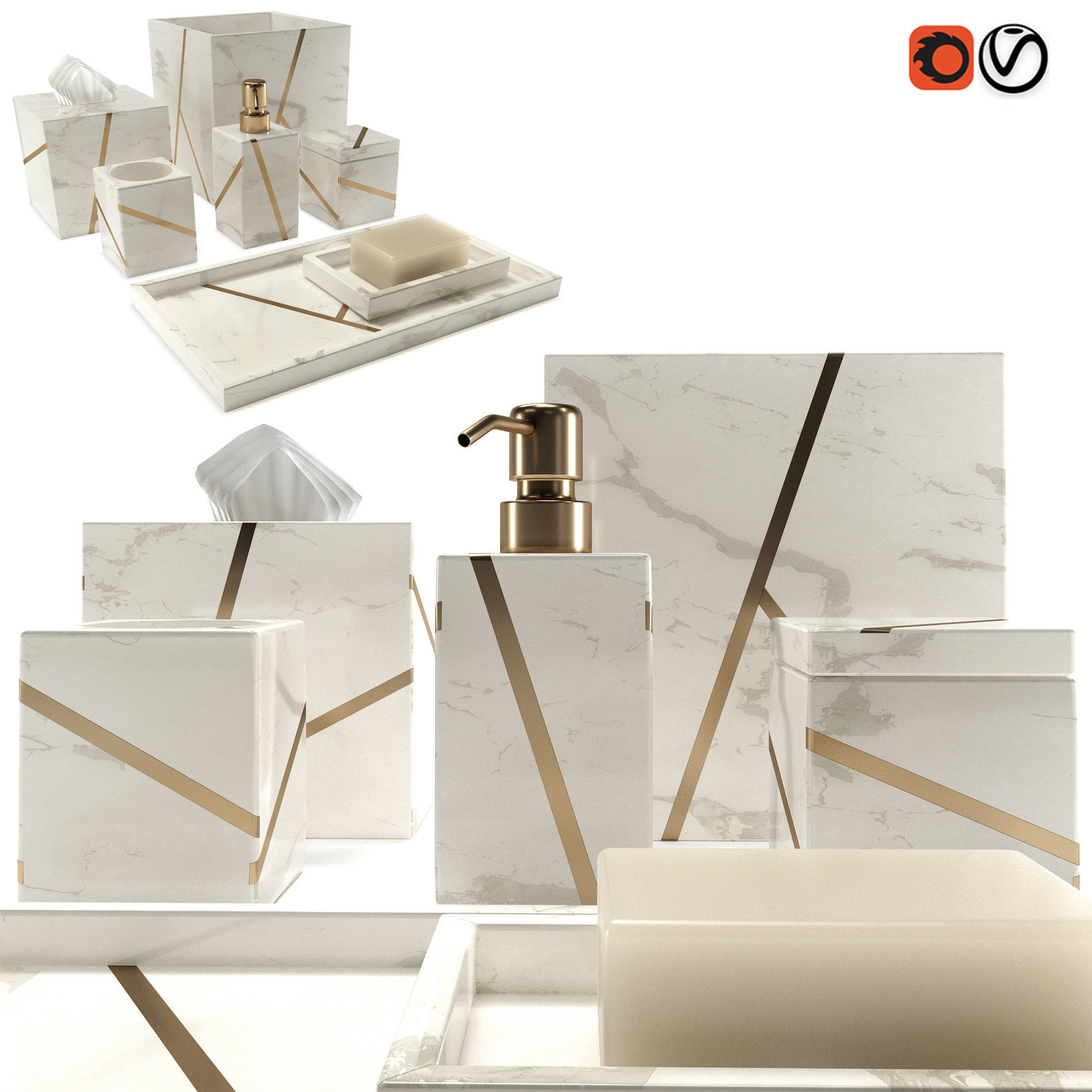 Decorative set marble bathroom accessories 3D model_3