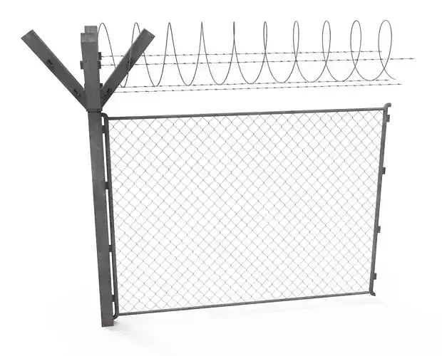 Fence 3D model with barbed wire