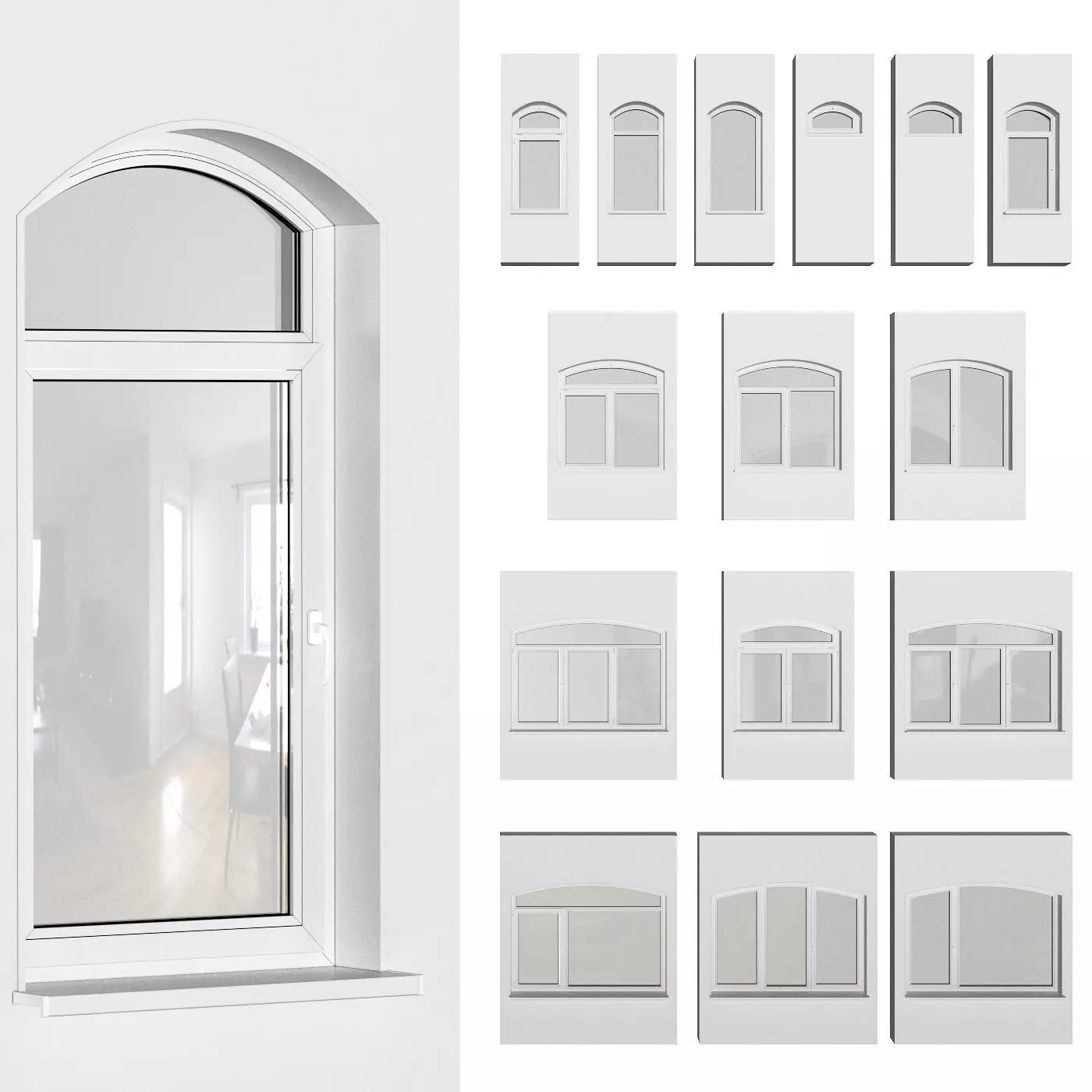 Set of plastic arched windows 3D model_0