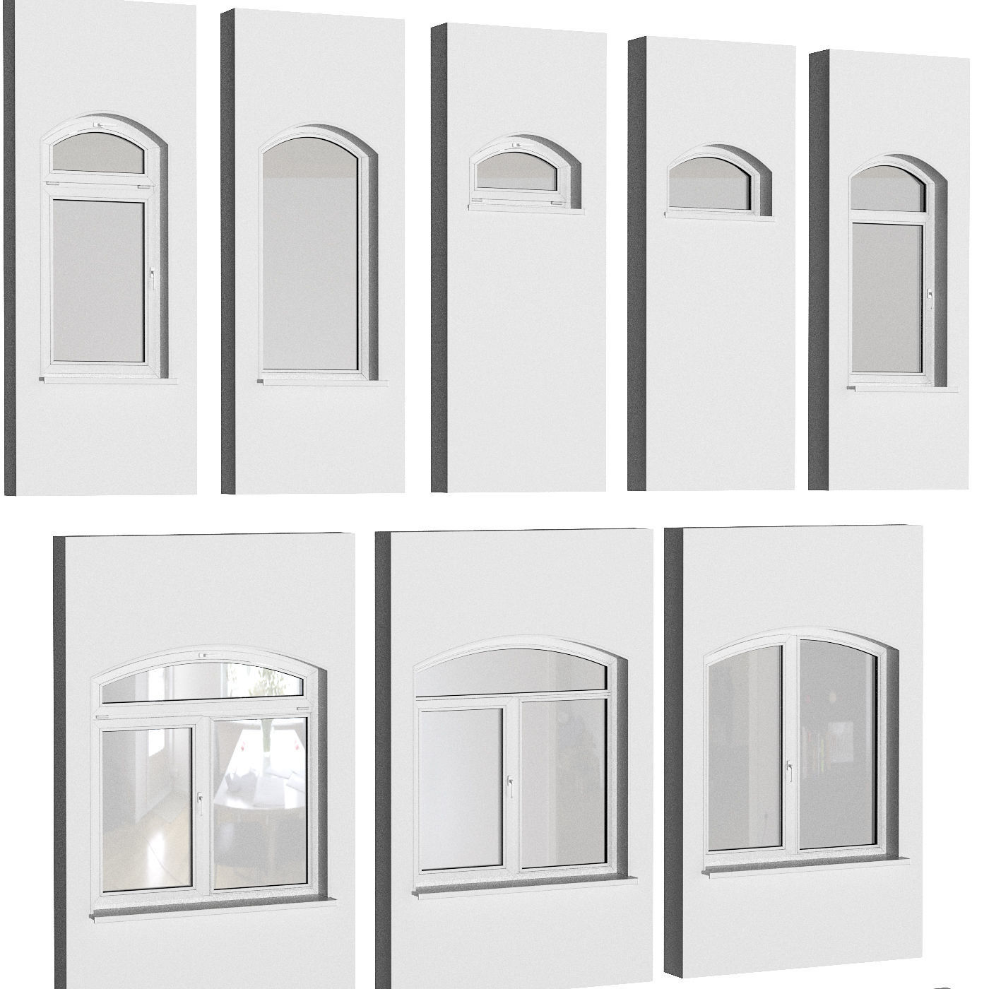 Set of plastic arched windows 3D model_1