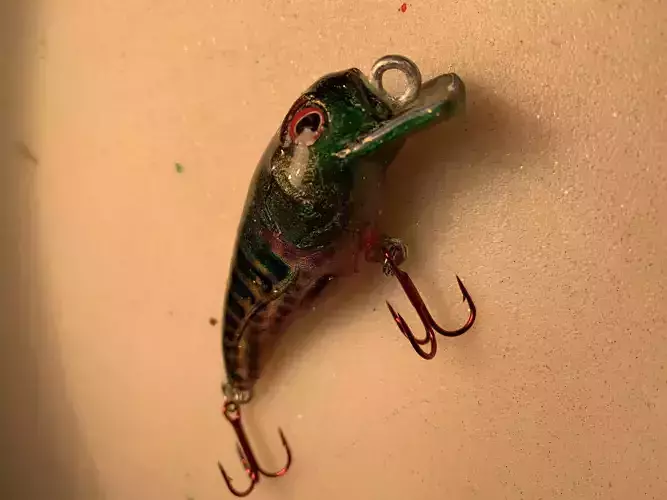 SuperDFatCrank fishing lure hanging on wall
