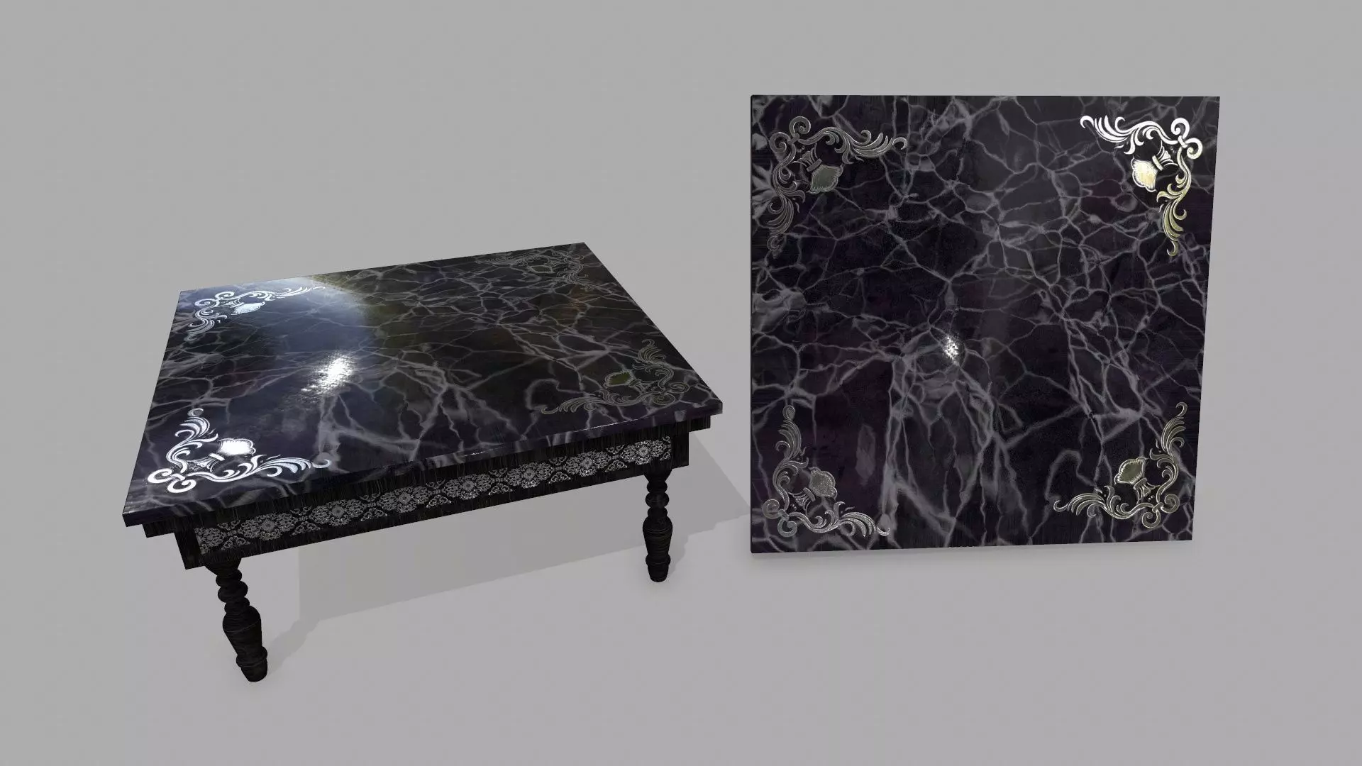 Table side with marble top Low-poly 3D model_0