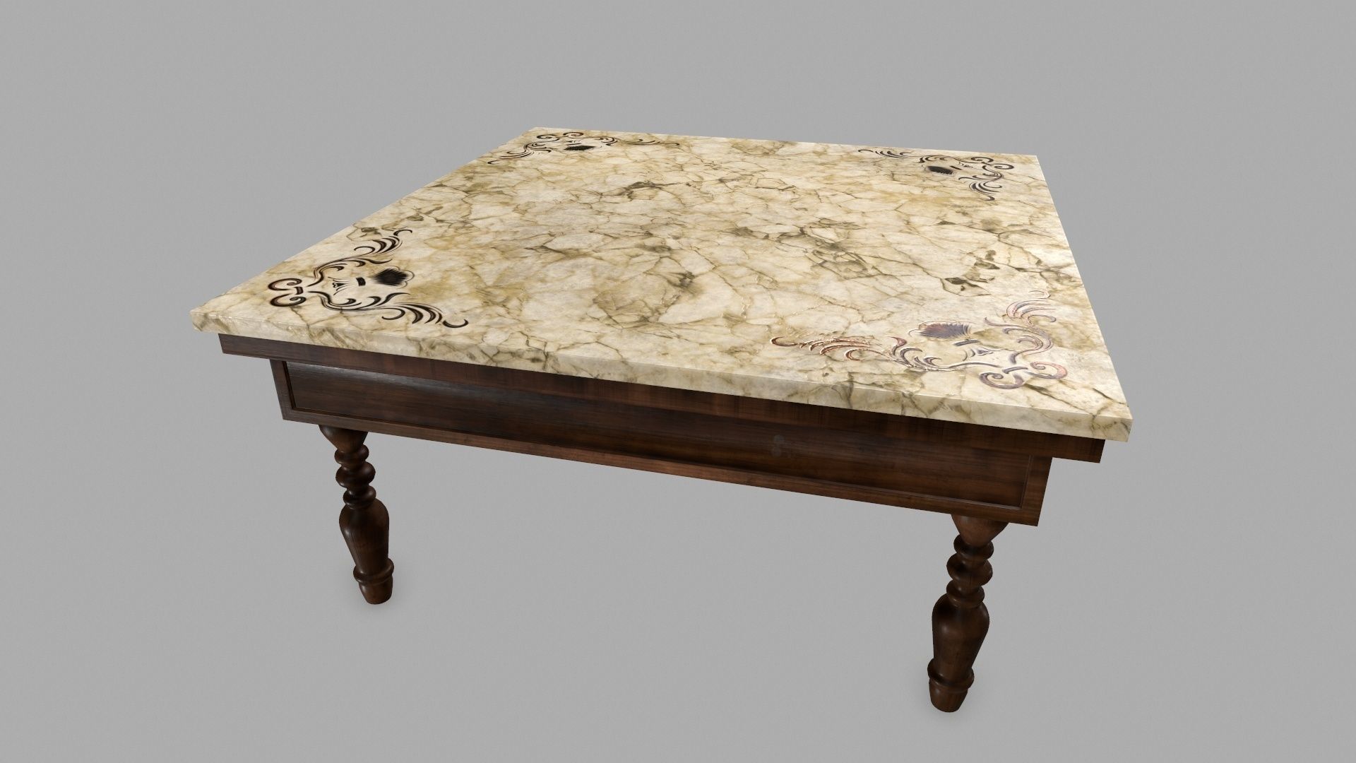 Table person marble top dining Low-poly 3D model_1