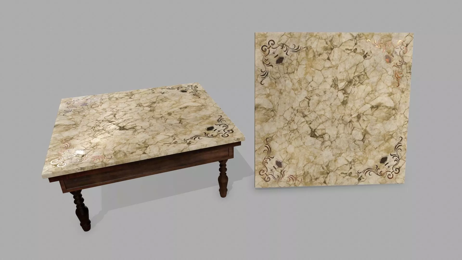 Table person marble top dining Low-poly 3D model_0