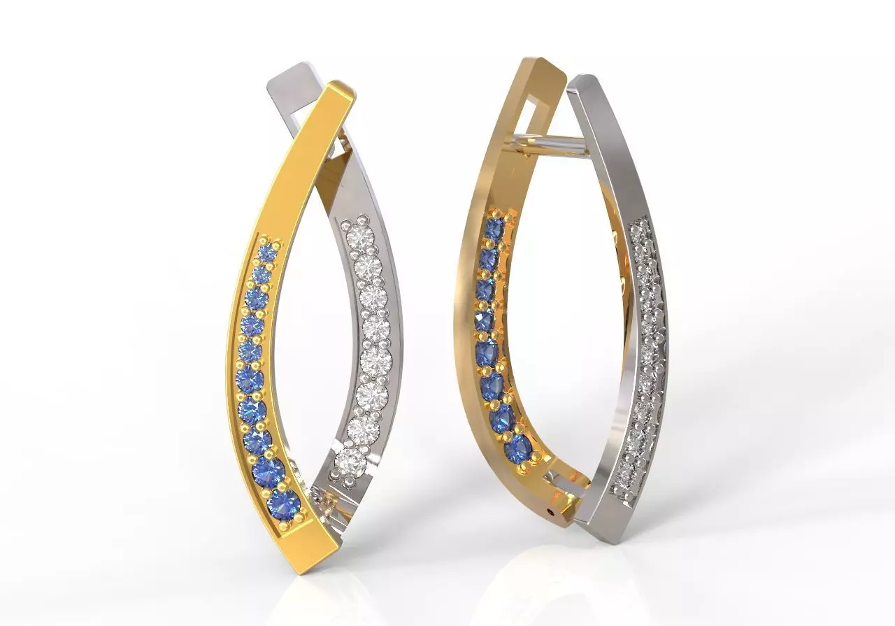 Arc earring with gems 3D print model