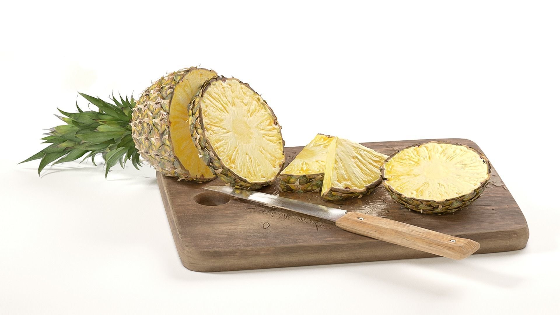 Pineapple on the Cutting Board with Knife 3D model_7