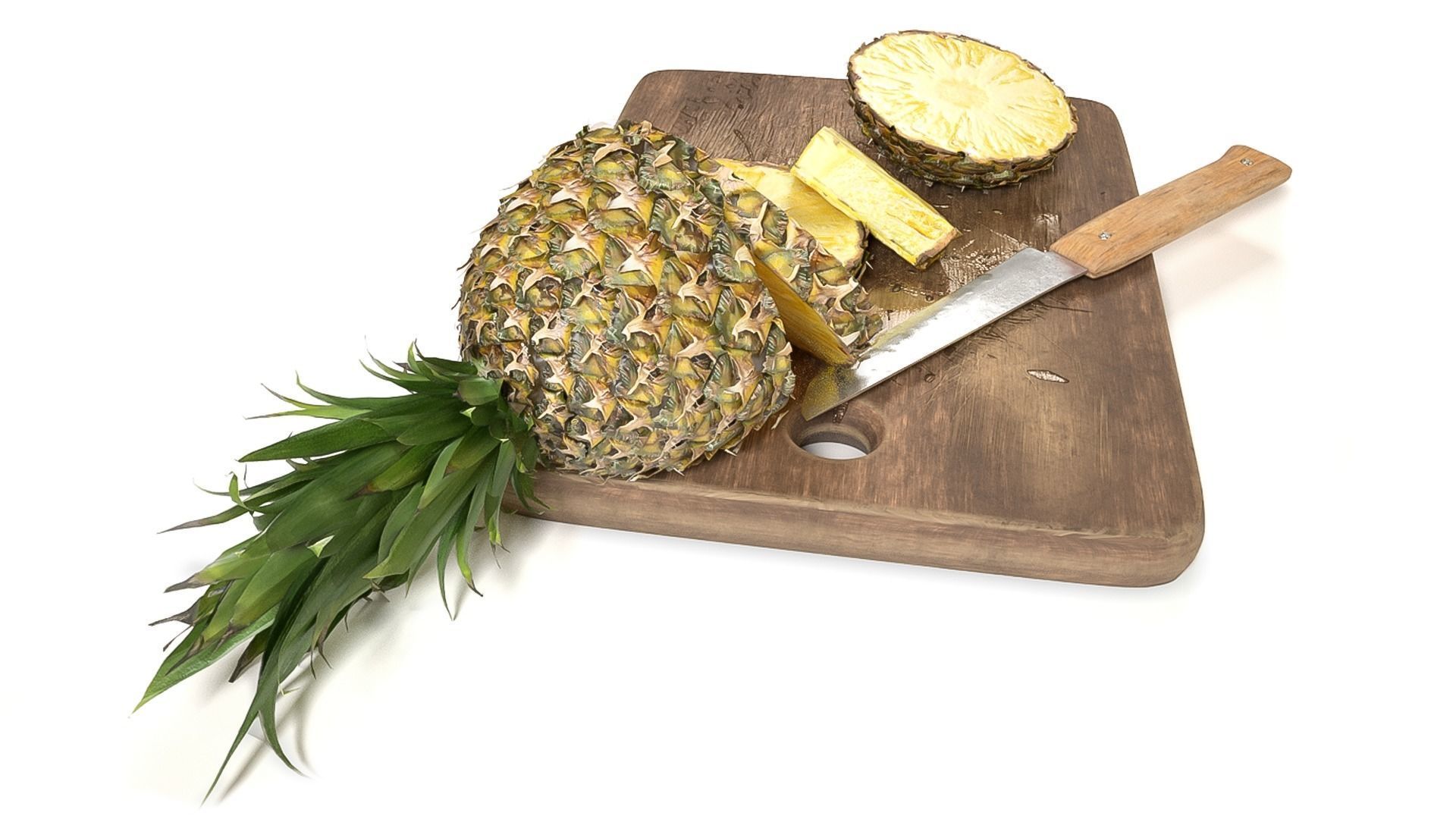 Pineapple on the Cutting Board with Knife 3D model_6