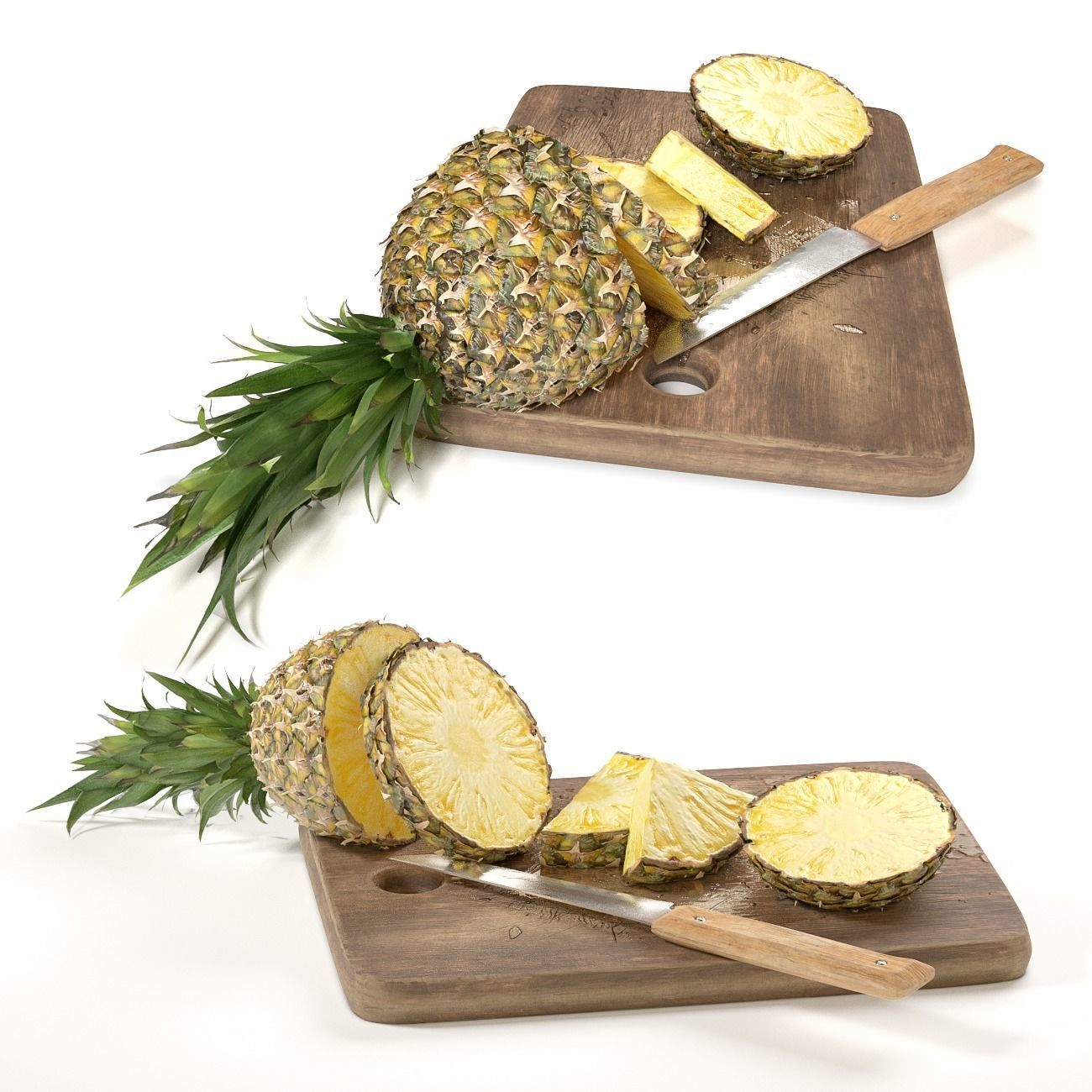 Pineapple on the Cutting Board with Knife 3D model_1