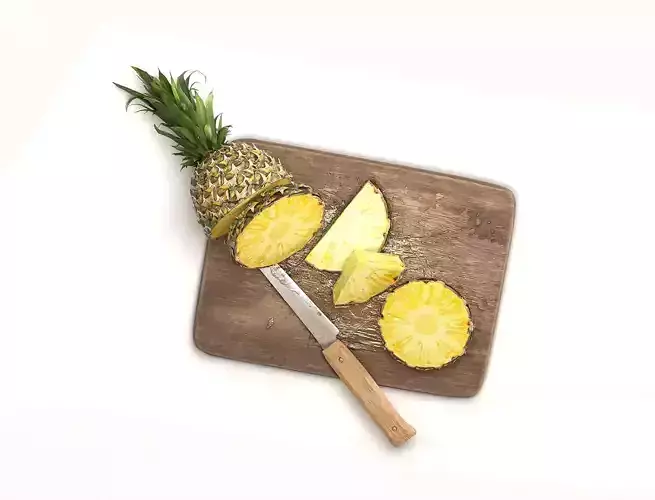 Pineapple on the Cutting Board with Knife 3D model