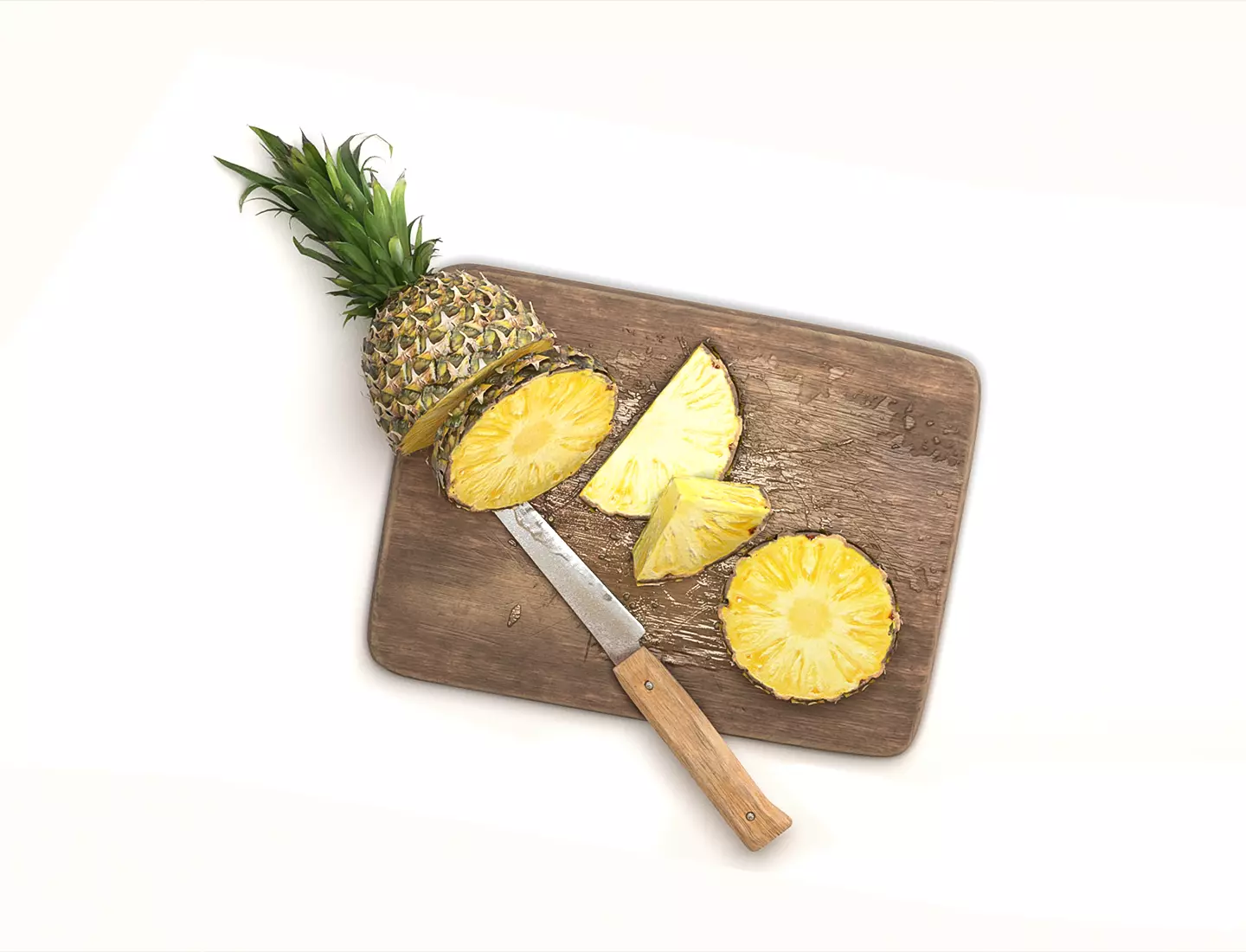 Pineapple on the Cutting Board with Knife 3D model_0