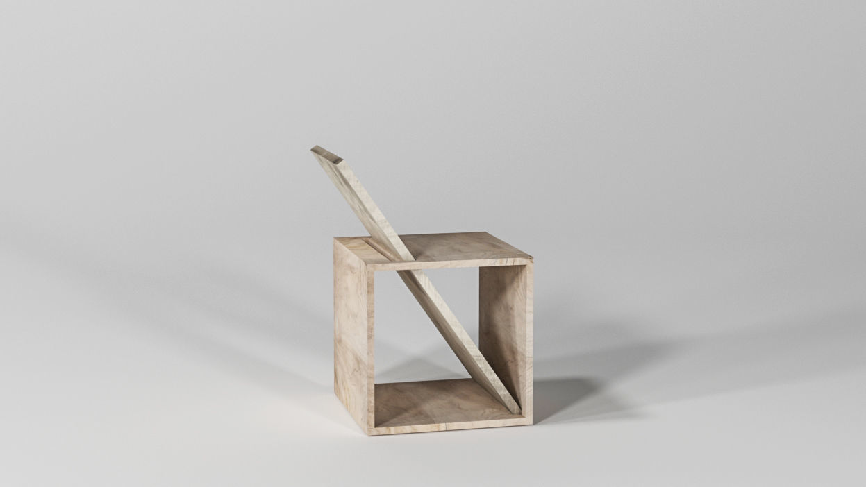 Two Function Easy Simple Square Chair 3D model_2