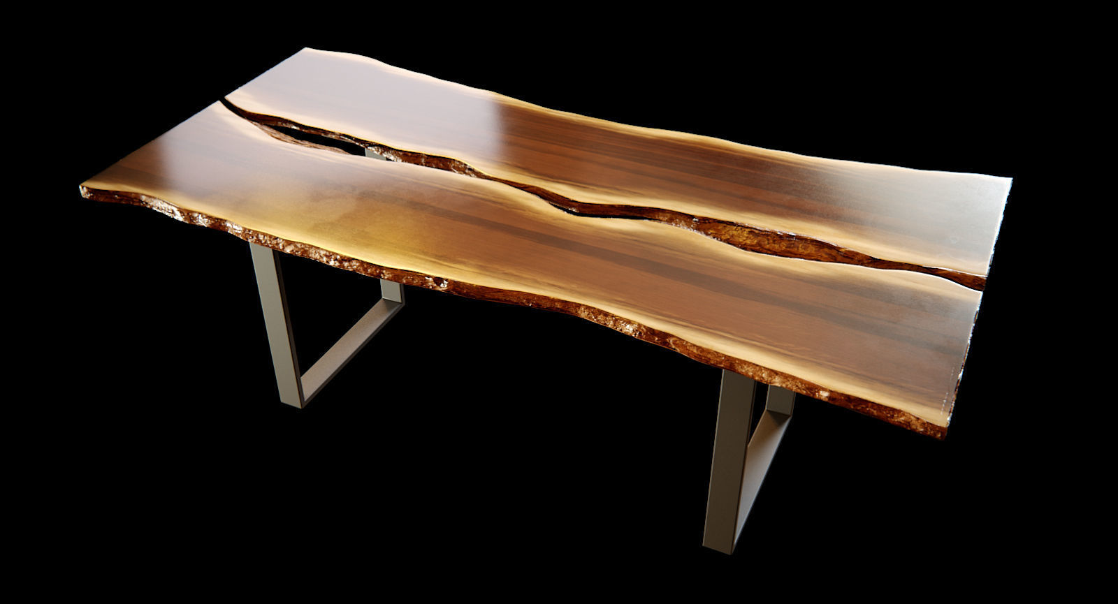 Split Wood Bark Table 3D model_1