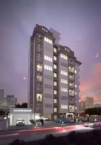 Apartment4 residential building at dusk