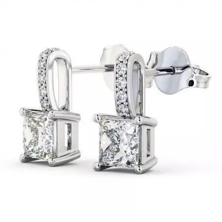 stl file princess cut diamond earrings gold 3D print model_0