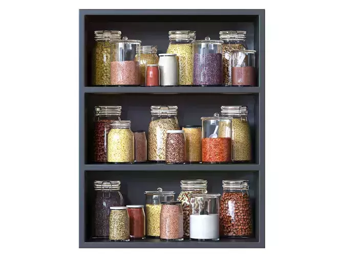 Kitchen shelves with jars
