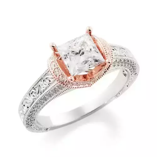 Two tone engagement ring with Princess center stone  r0001