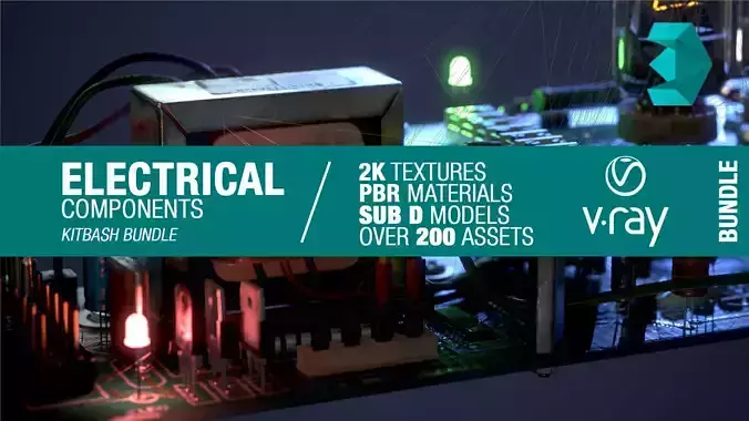Electrical components bundle Low-poly 3D model