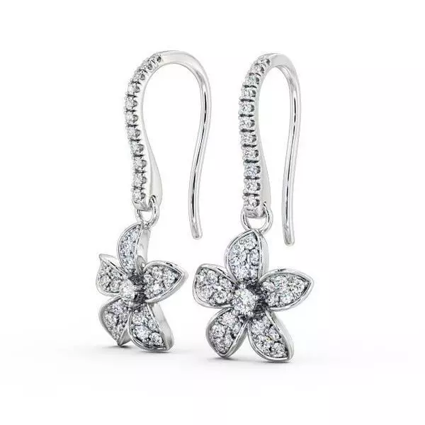 stl file pair of diamond flower earrings in gold 3D print model_0