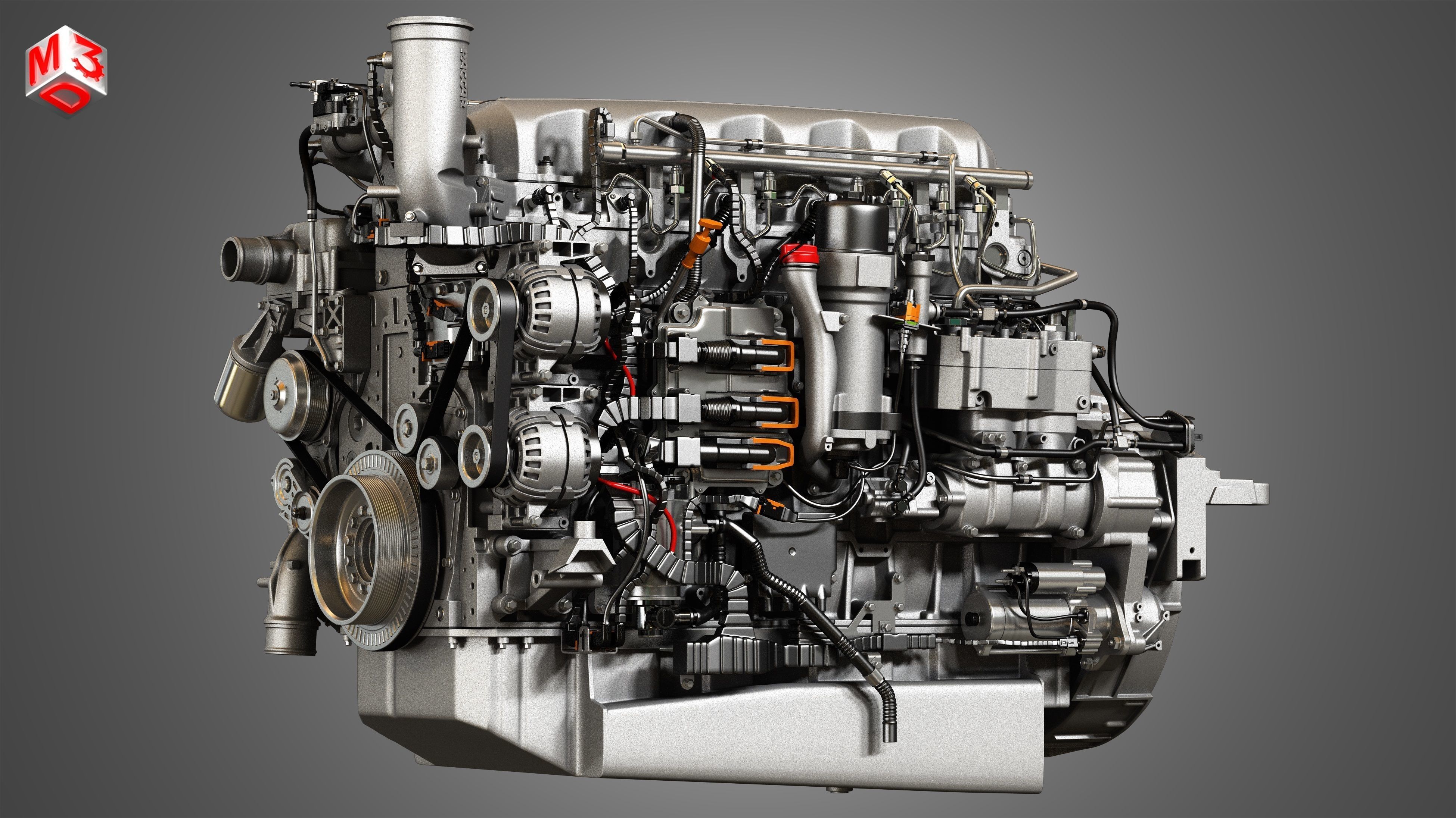 MX13 Heavy Duty Truck Engine - 6 Cylinder Diesel Engine 3D model_7