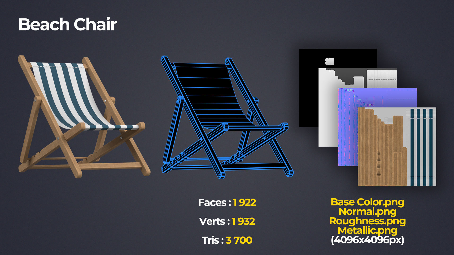 Beach Chair Deck Chair Low-poly 3D model_2