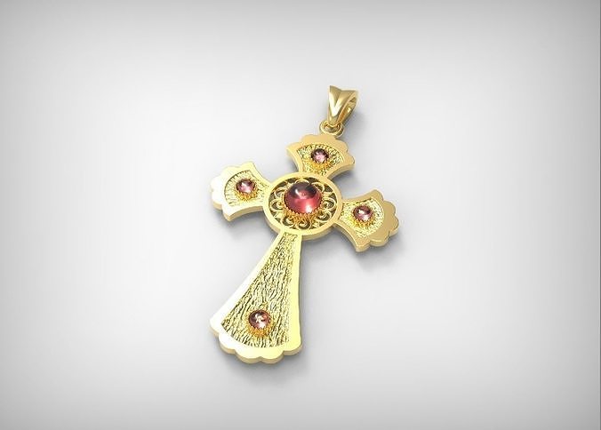 Cross with 5 Natural Stones - Beautiful 3D print model