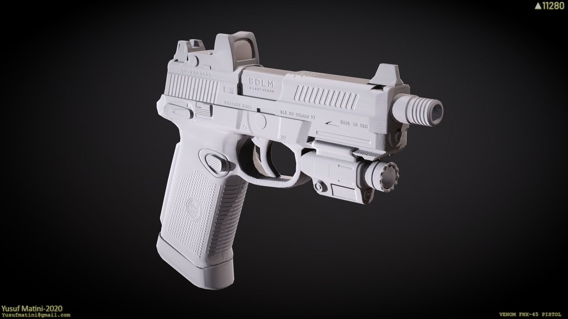 FNX-45 Venom Pistol Low-poly 3D model_7