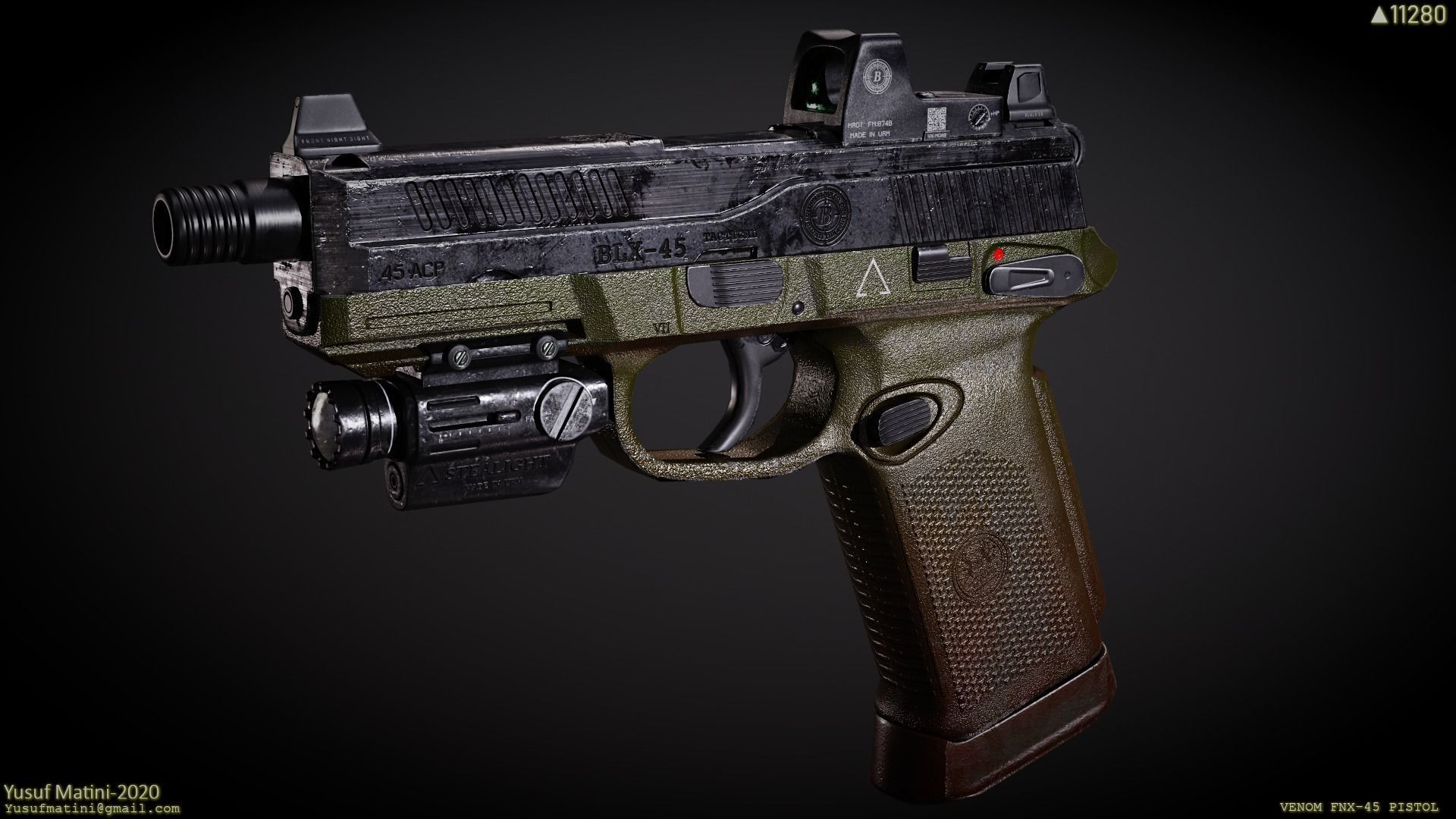 FNX-45 Venom Pistol Low-poly 3D model_6