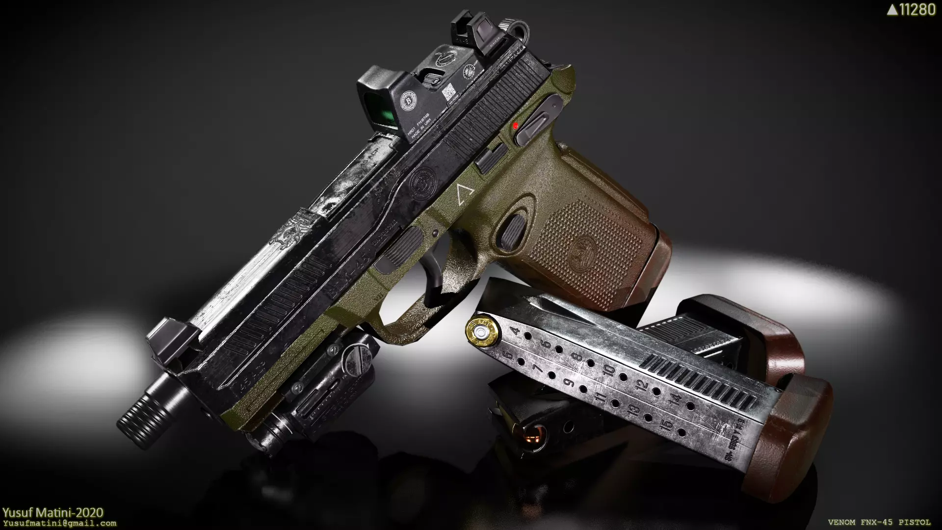 FNX-45 Venom Pistol Low-poly 3D model_0