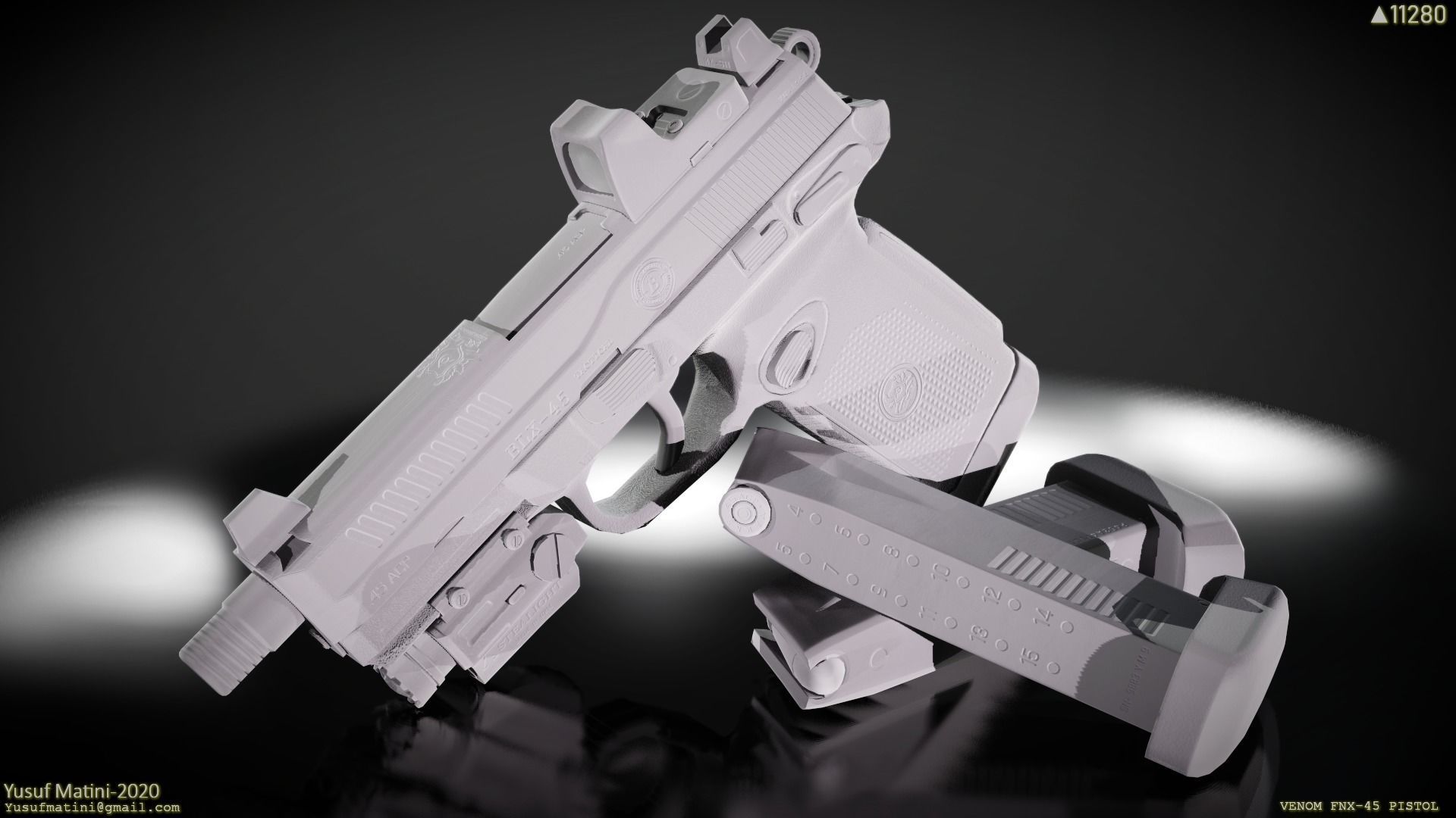 FNX-45 Venom Pistol Low-poly 3D model_9