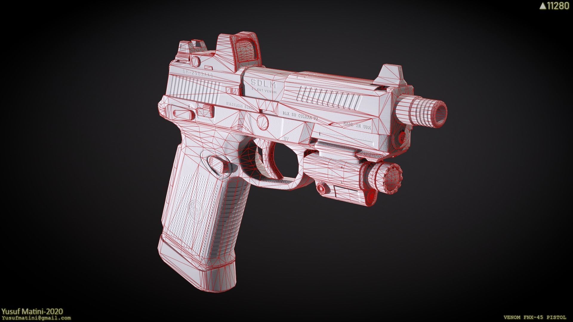FNX-45 Venom Pistol Low-poly 3D model_8