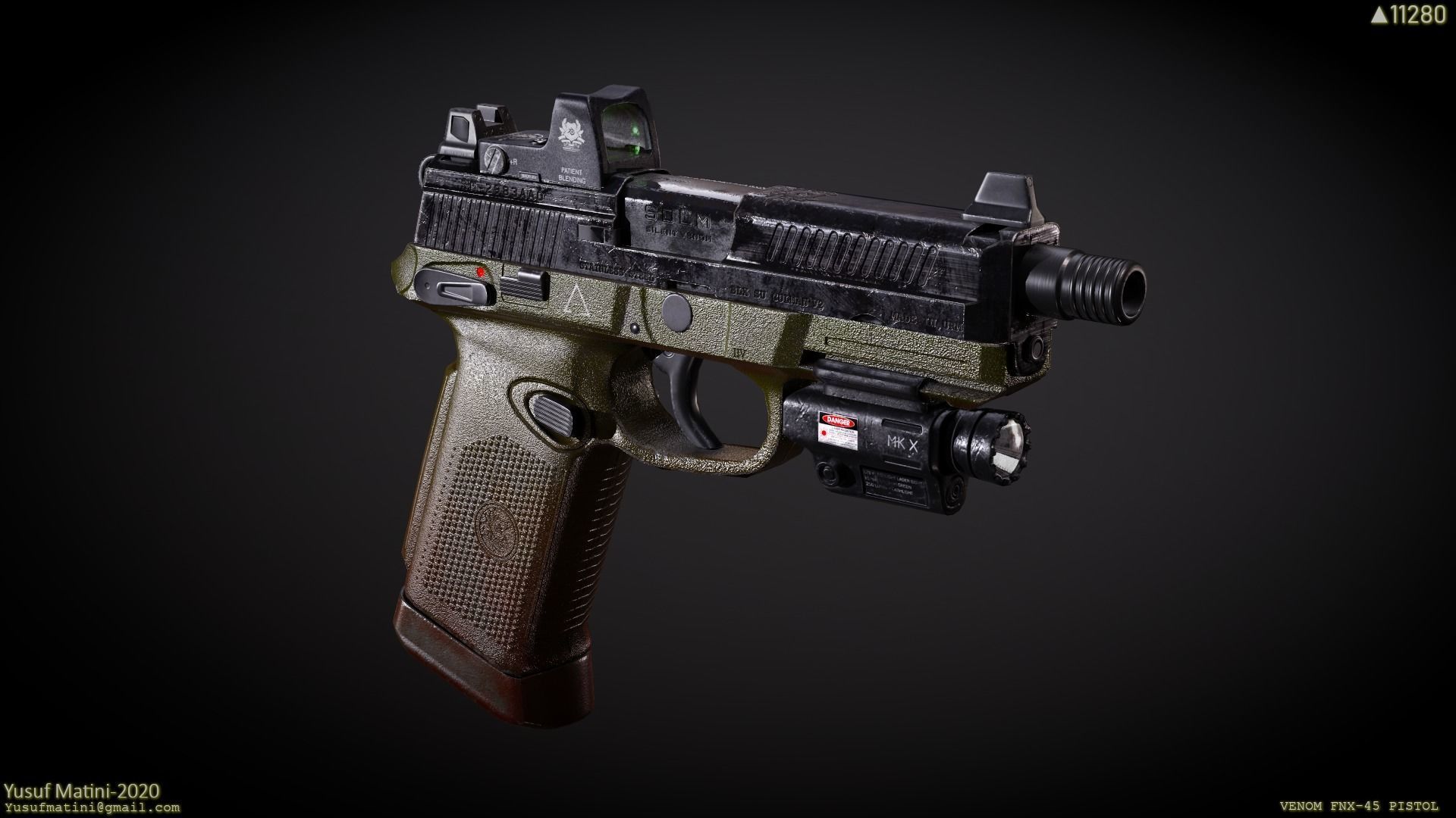 FNX-45 Venom Pistol Low-poly 3D model_2