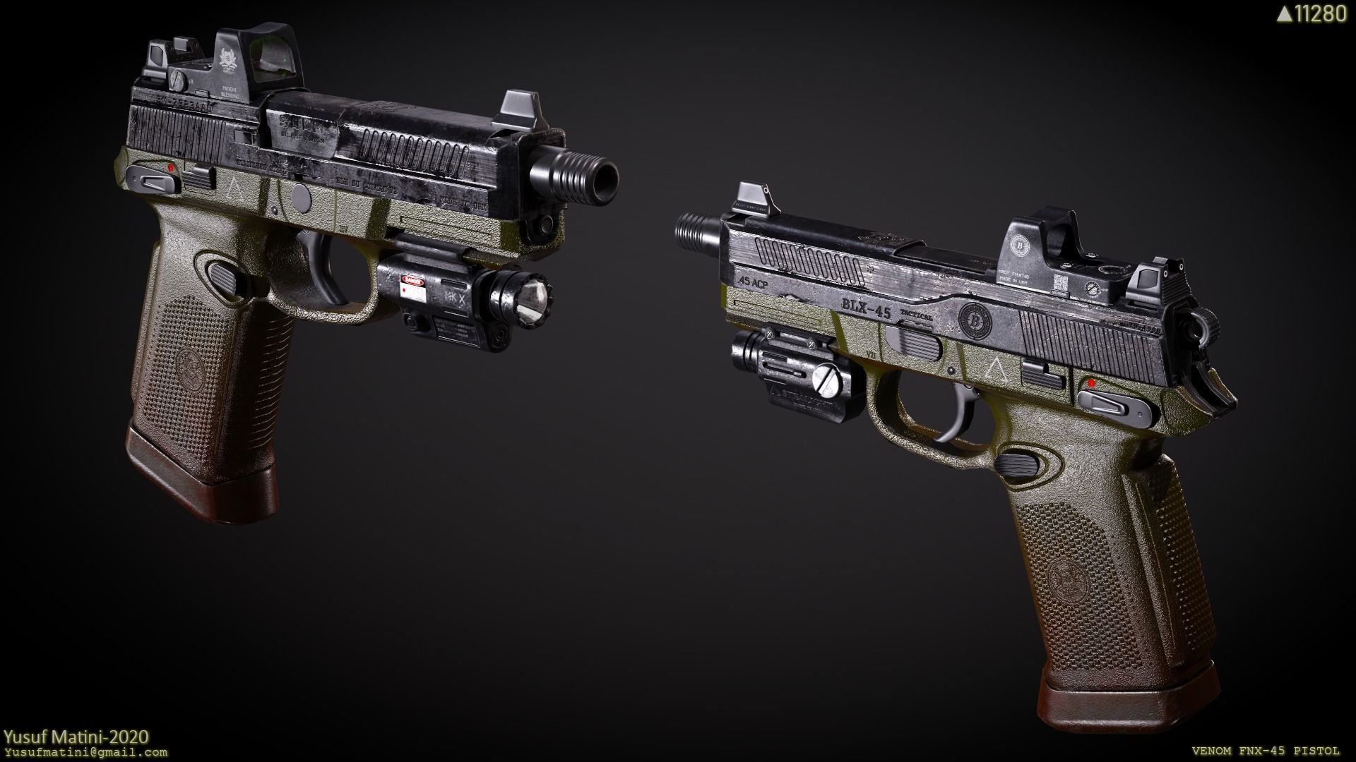 FNX-45 Venom Pistol Low-poly 3D model_5