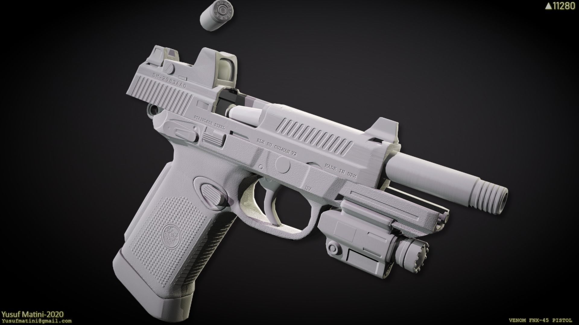 FNX-45 Venom Pistol Low-poly 3D model_11