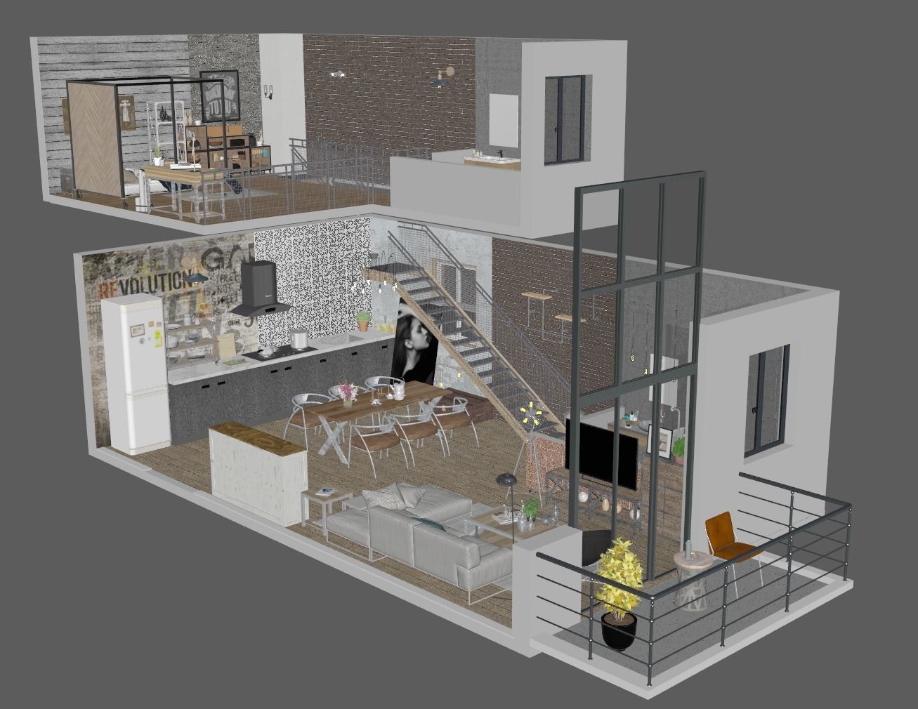 Loft apartment floorplan 3D model_3