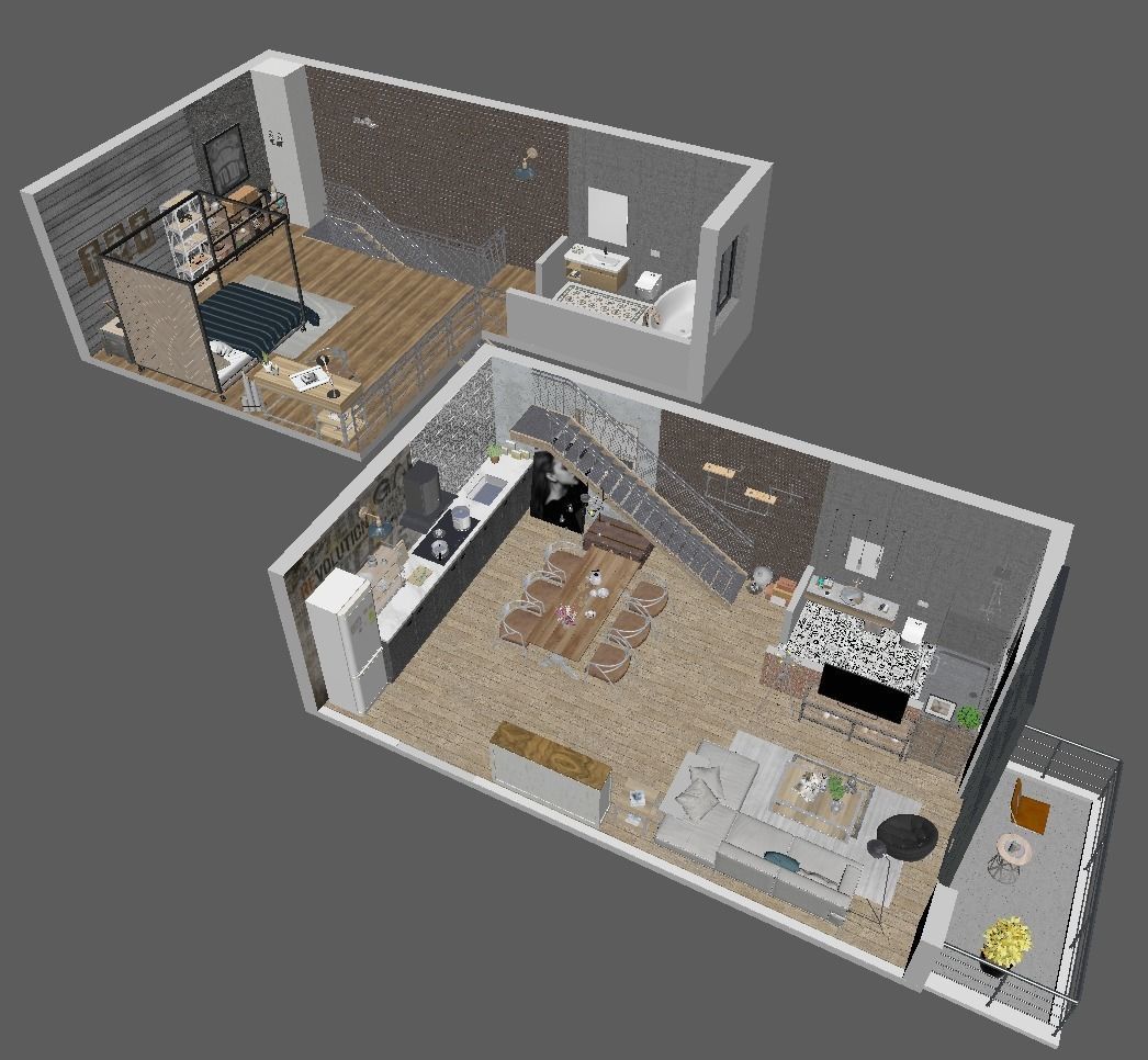 Loft apartment floorplan 3D model_1