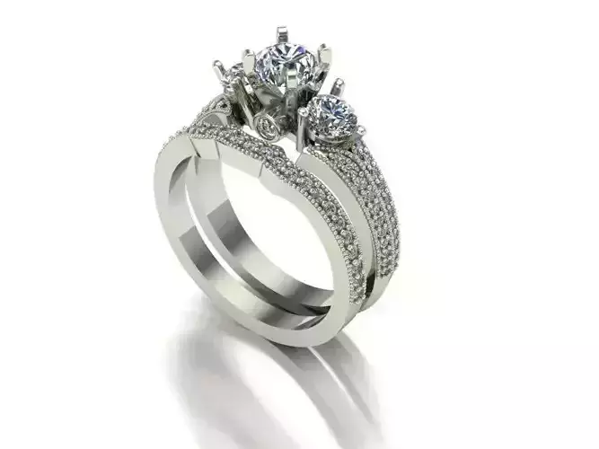 3 stone engagement ring and wedding band