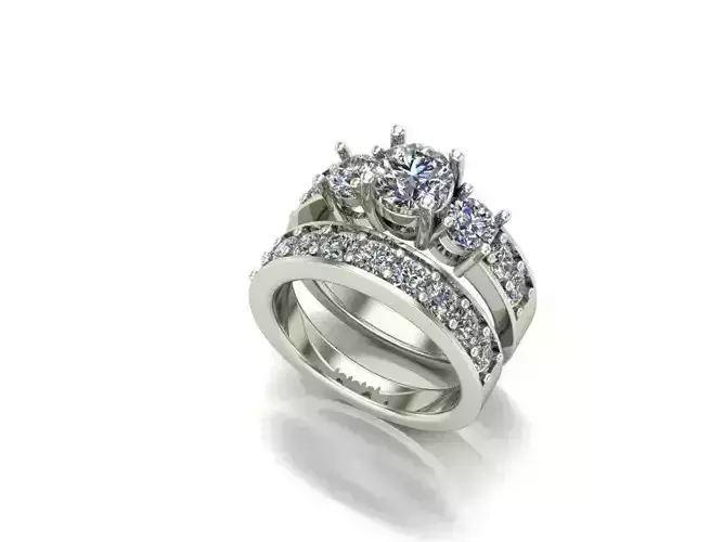 3 stone engagement ring and wedding band