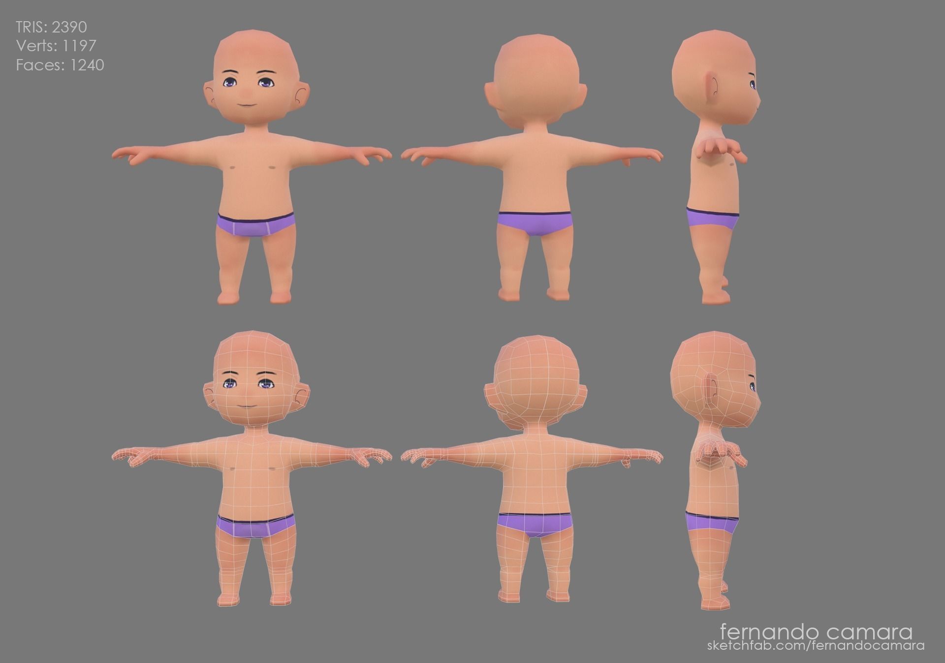 Hyper casual LowPoly Character Basemesh Rigged for Mobile Games Low-poly 3D model_2