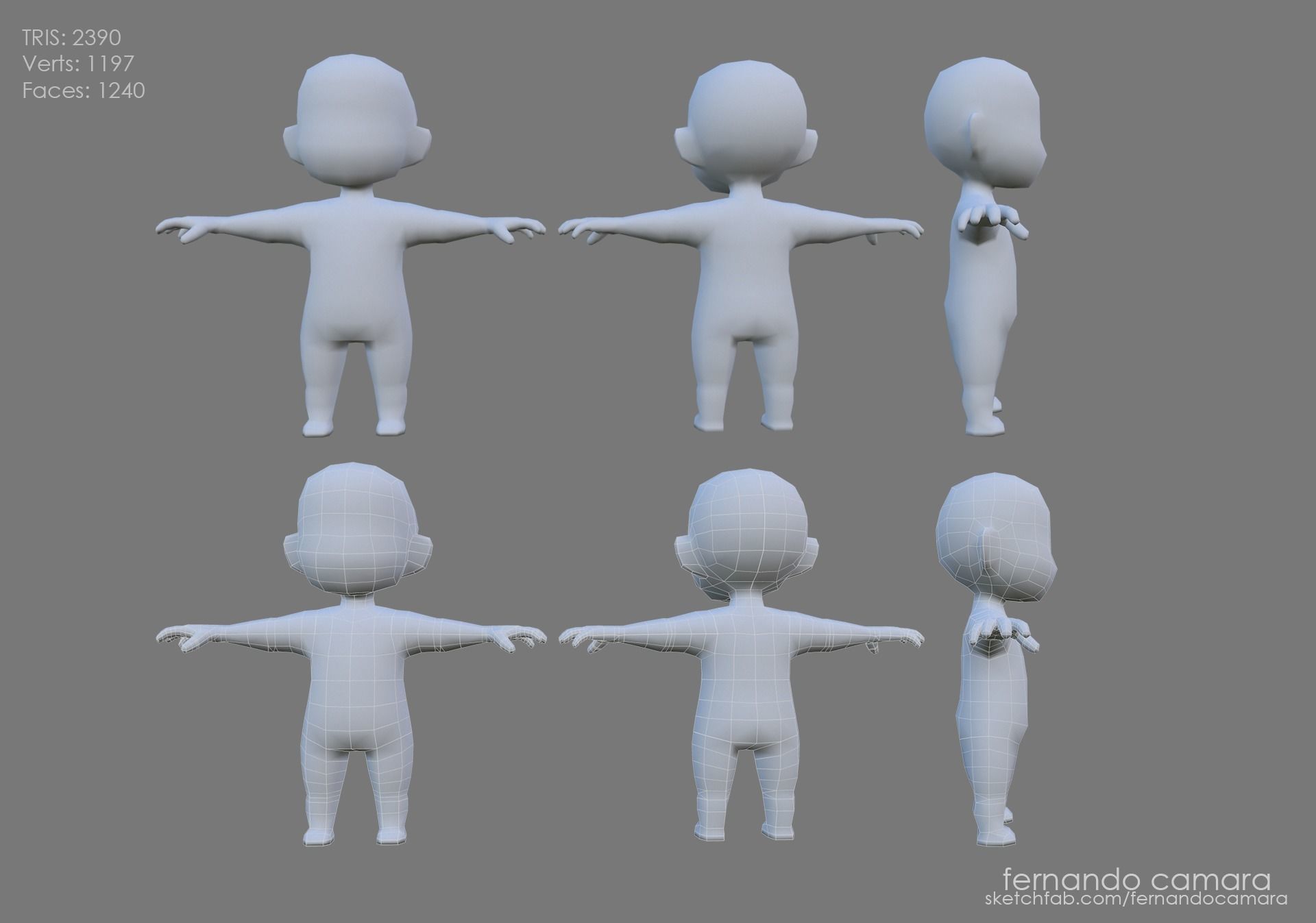 Hyper casual LowPoly Character Basemesh Rigged for Mobile Games Low-poly 3D model_3
