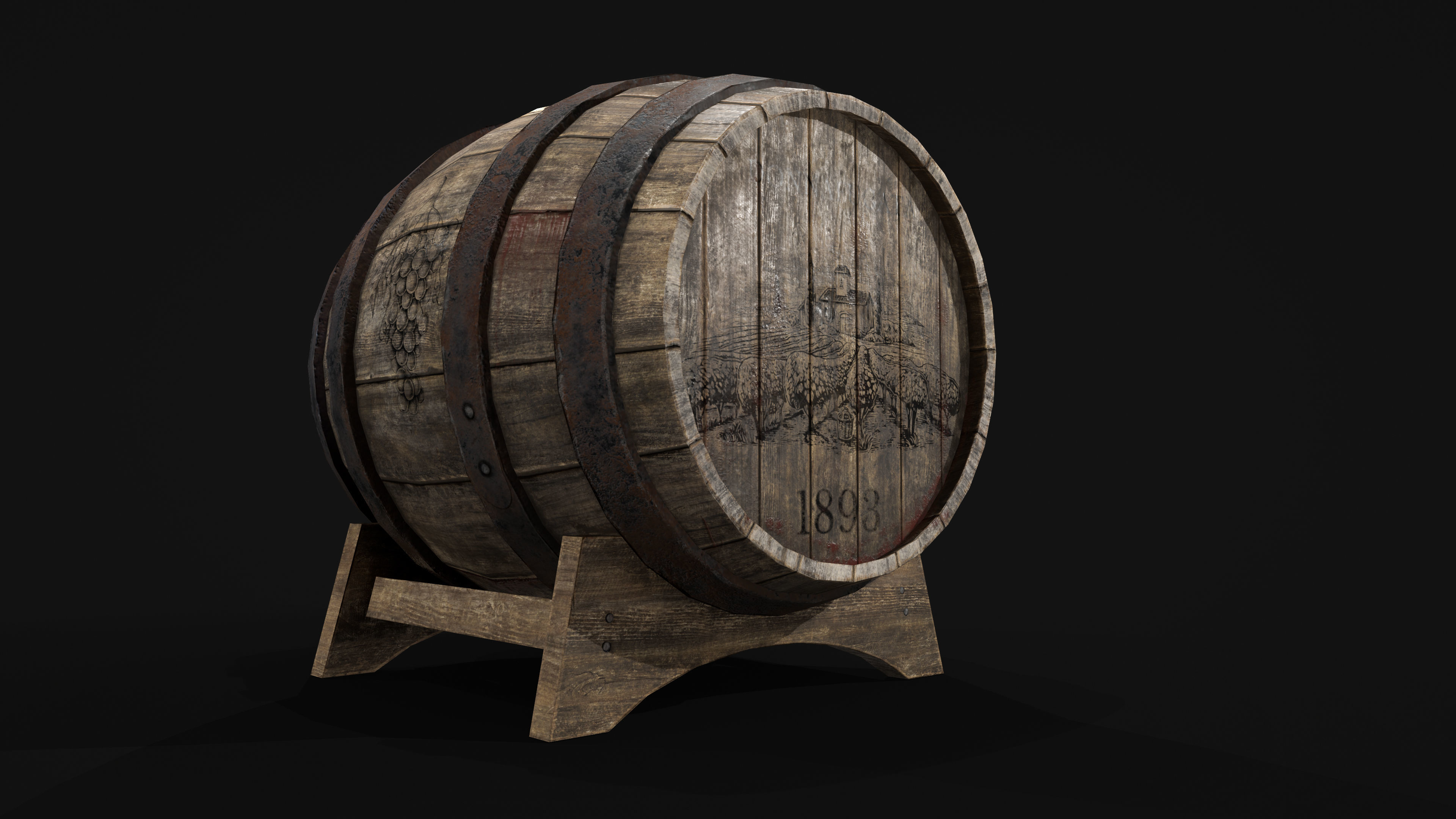 Old Wooden Barrel PBR Textures Low Poly 3D model Low-poly 3D model_3