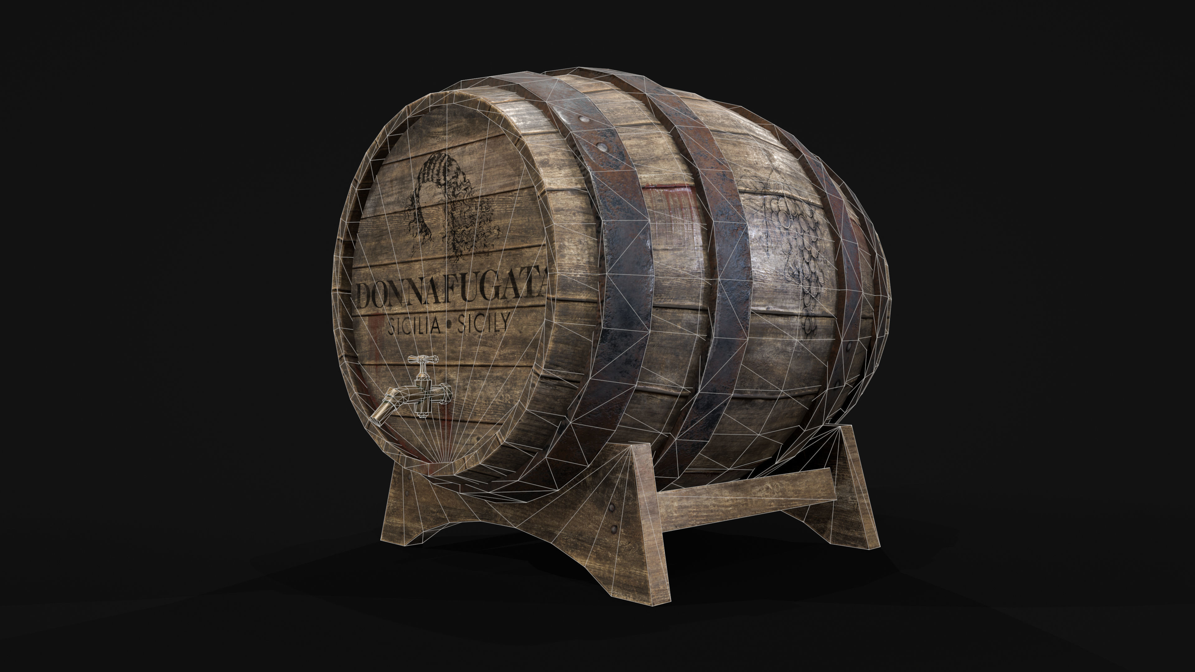 Old Wooden Barrel PBR Textures Low Poly 3D model Low-poly 3D model_4